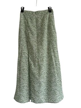 Green Floral Midi Skirt - Lightweight A-Line